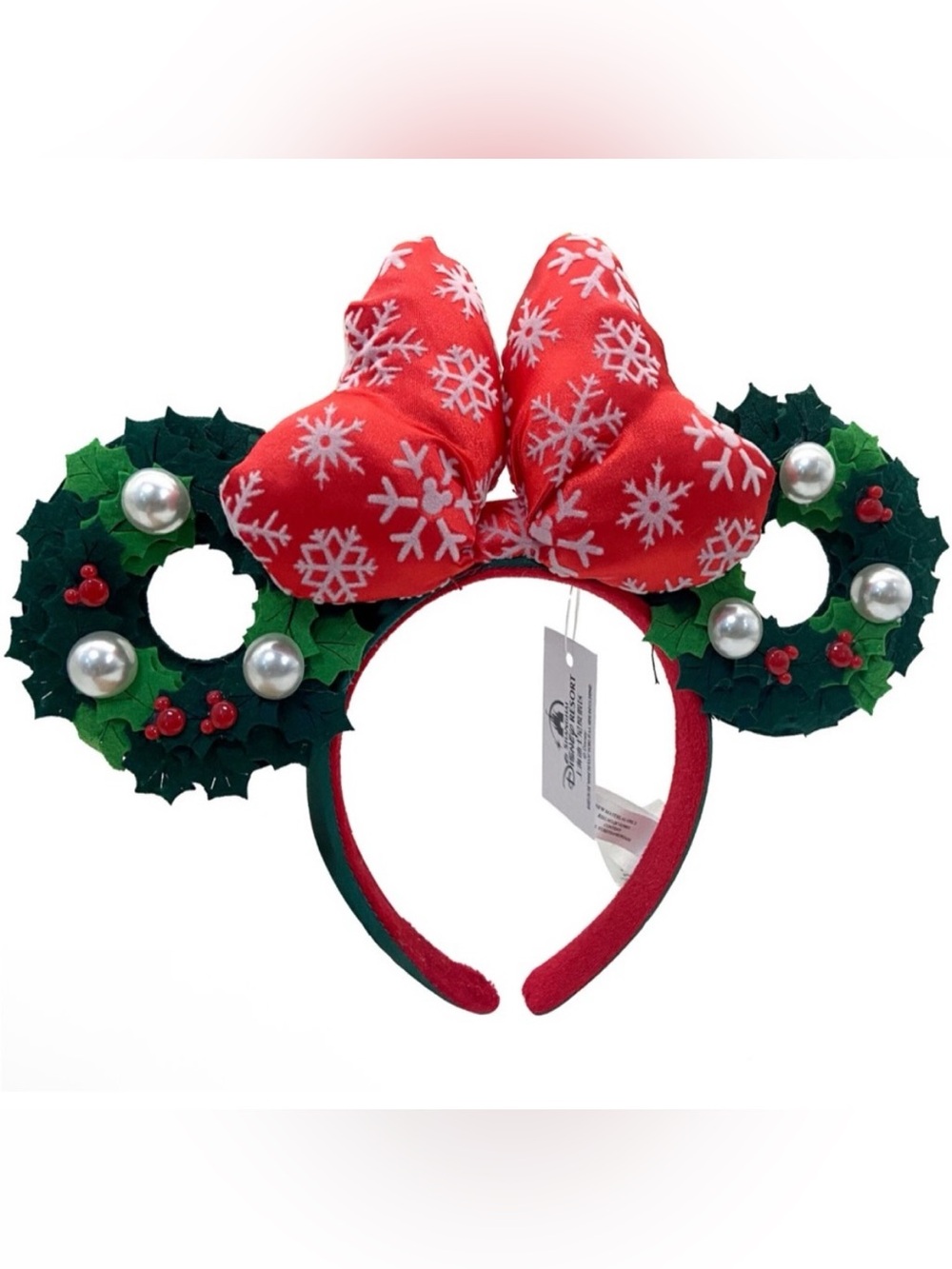 🎄NWT DISNEY PARKS Christmas Pearl Wreath Holiday Mickey Minnie Ears Headband